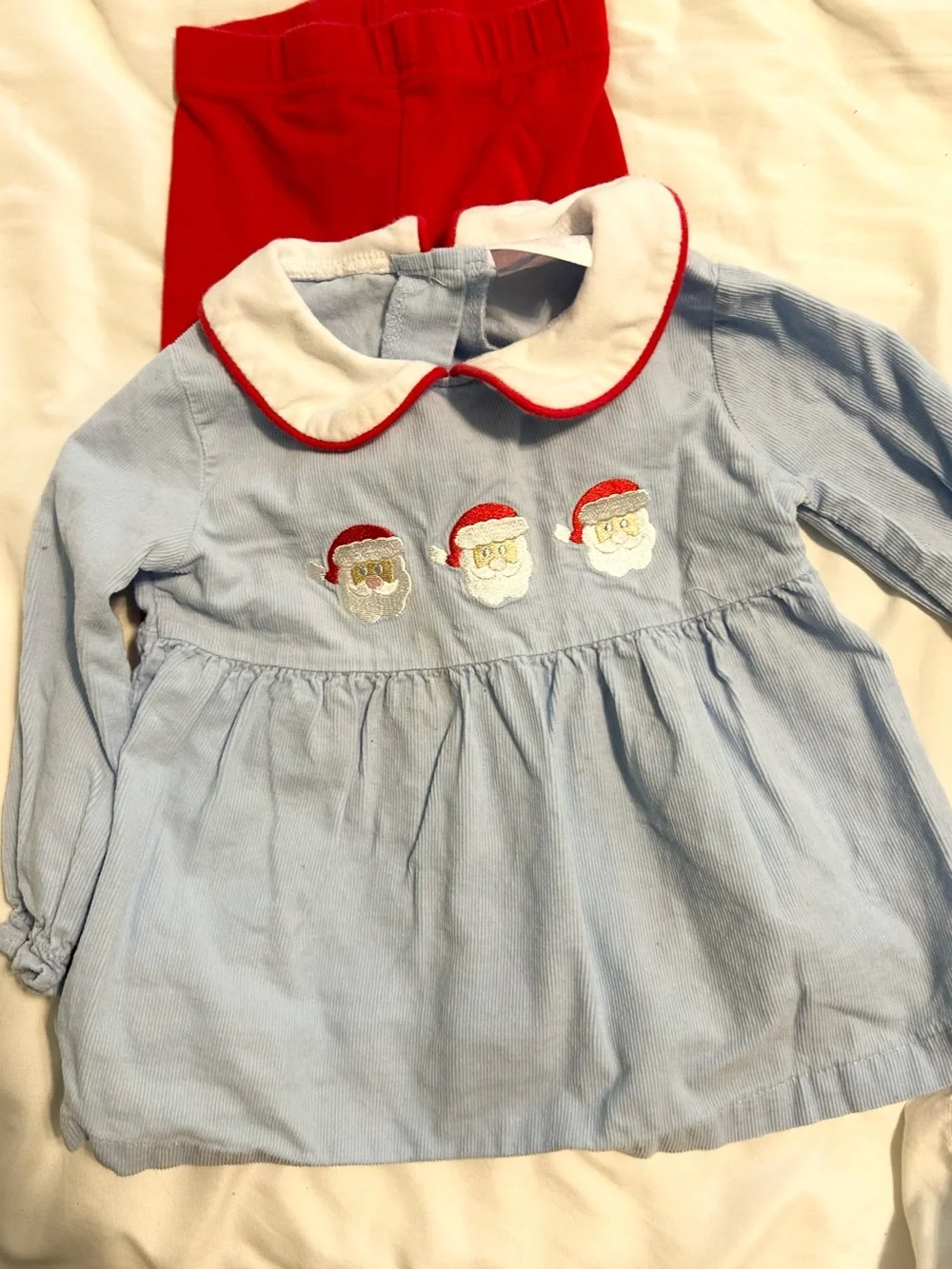 Blue Corduroy Santa Leggings Set
